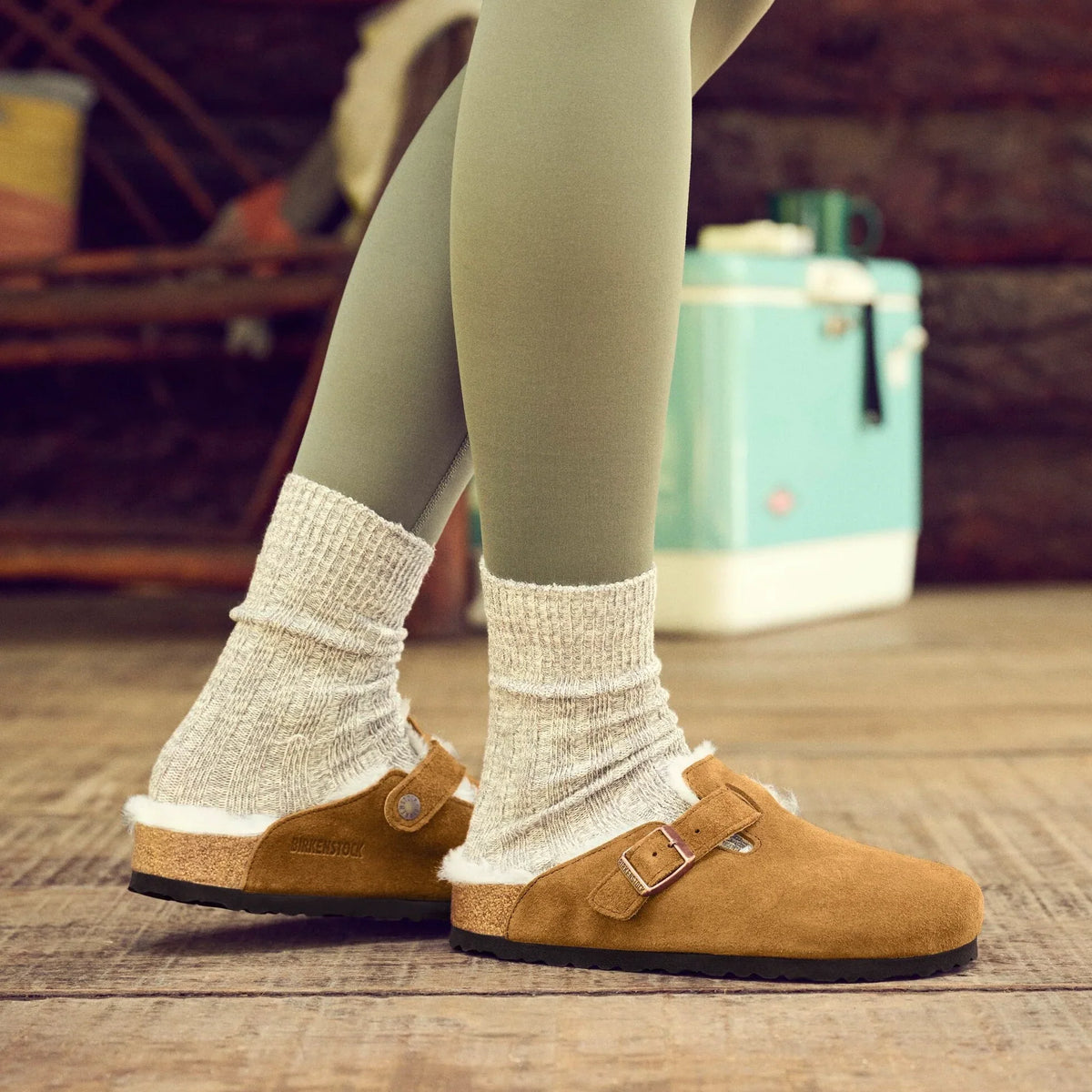 Birkenstock Boston Suede Leather Shearling Clogs - "Mink"