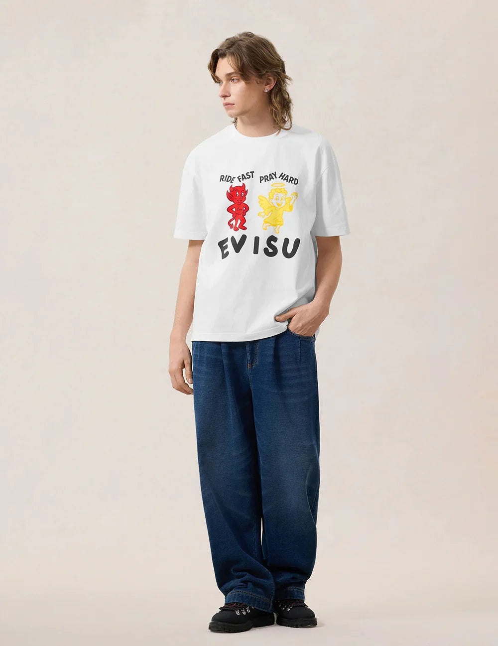 Evisu Ride Fast Pray Hard T-Shirt - "White"