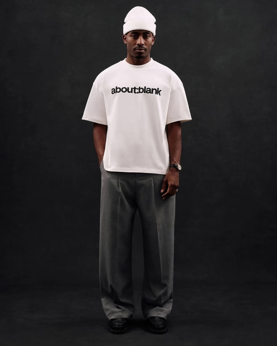 About:Blank Block Mock Neck T-Shirt - "Oat/Black"