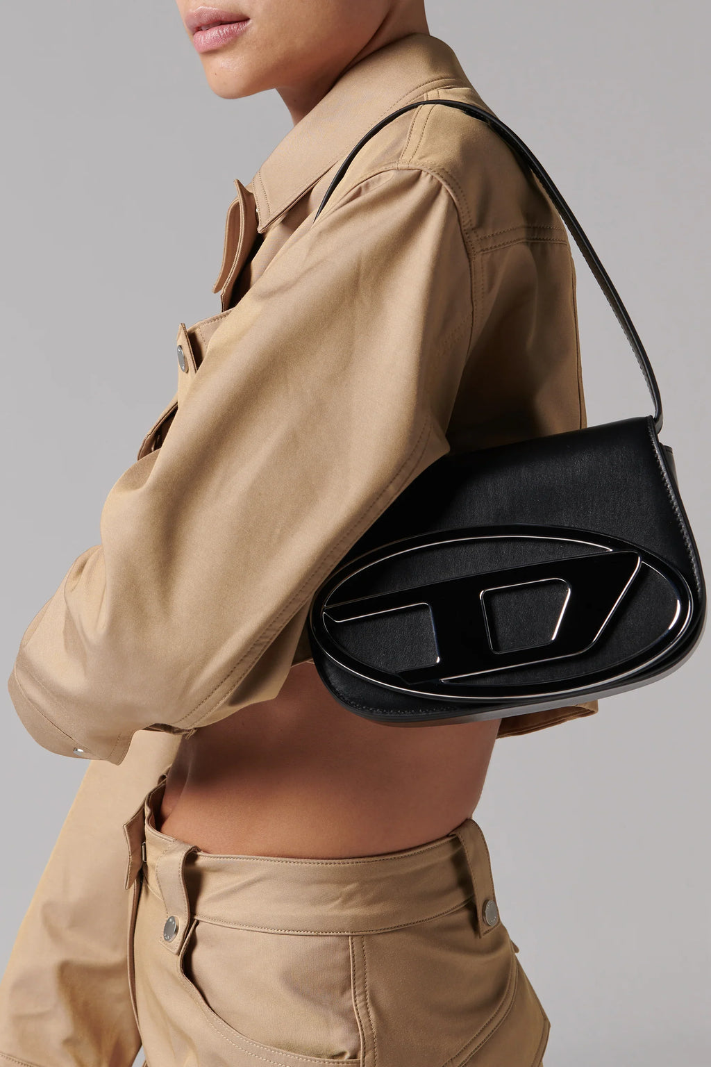 Diesel 1DR Leather Shoulder Bag - "Black"