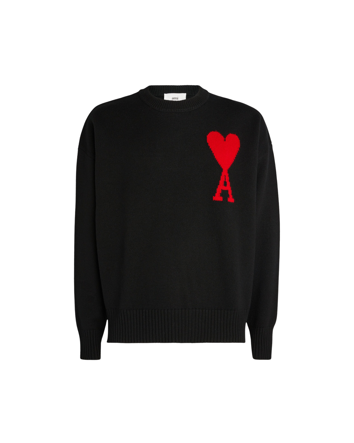 AMI Paris Virgin Wool Ami de Coeur Sweater - "Black/Red"