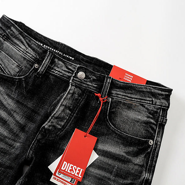 Diesel Distressed Straight Leg Denim Jeans - "Black Wash"