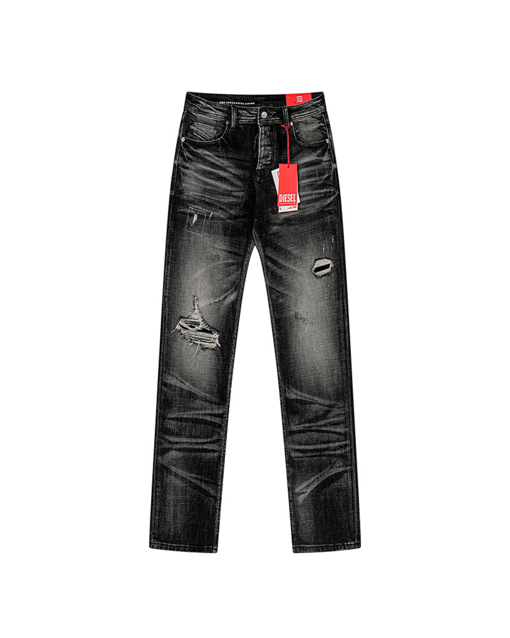 Diesel Distressed Straight Leg Denim Jeans - "Black Wash"