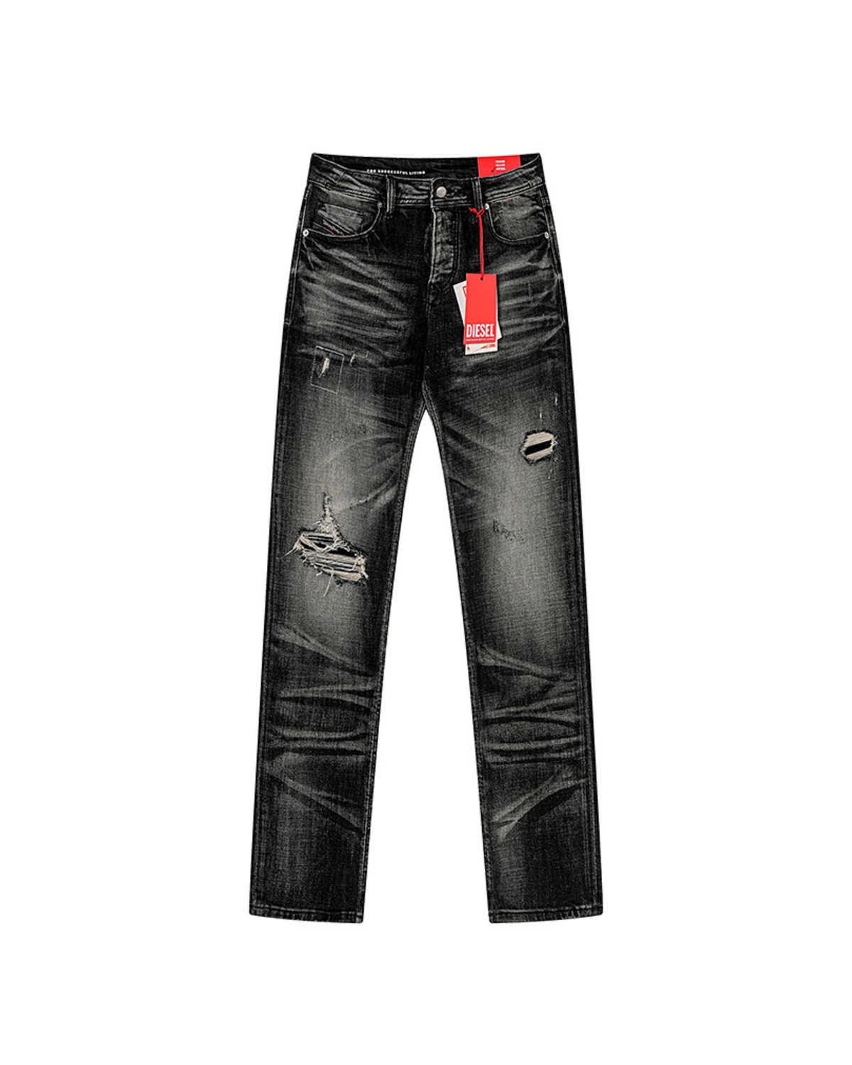Diesel Distressed Straight Leg Denim Jeans - "Black Wash"