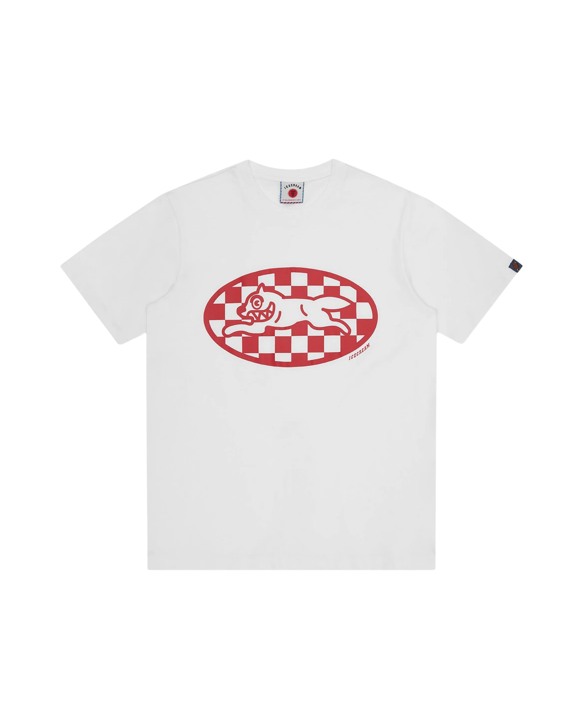 Icecream Red Check Pattern Running Dog T-shirt - "White/Red"