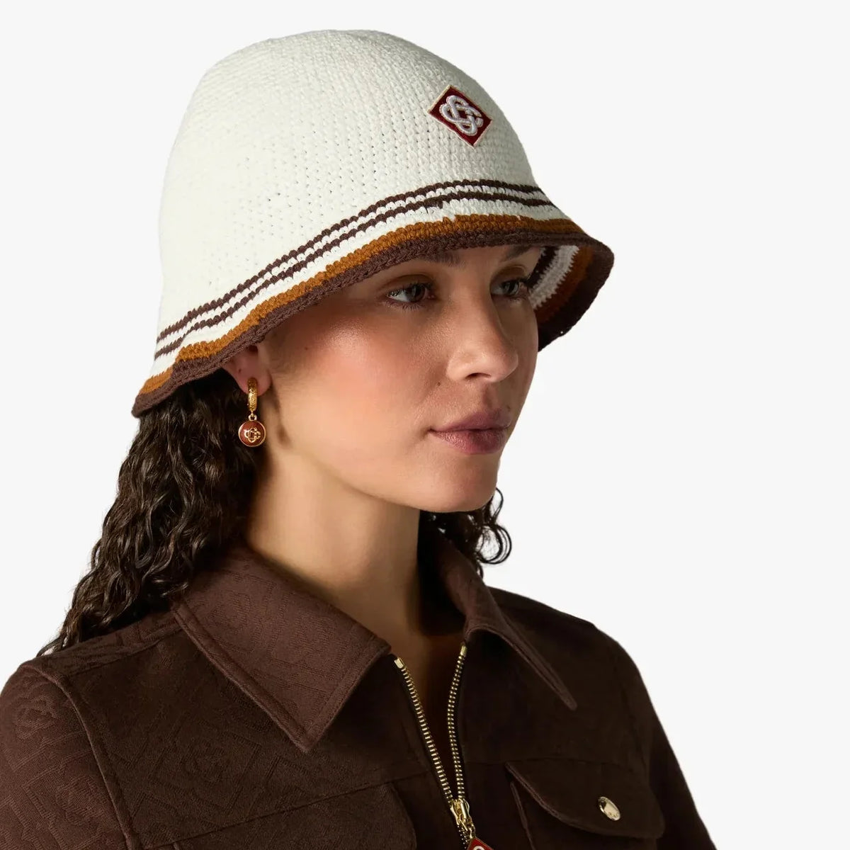Casablanca Stripe Crochet Hat - "White/Brown"