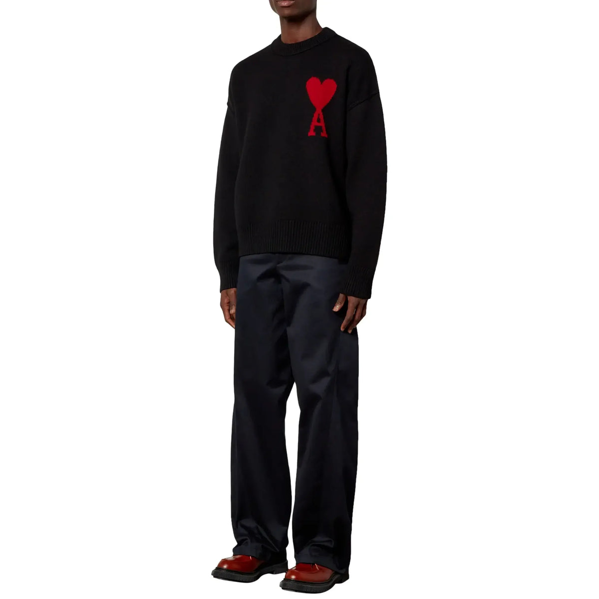 AMI Paris Virgin Wool Ami de Coeur Sweater - "Black/Red"