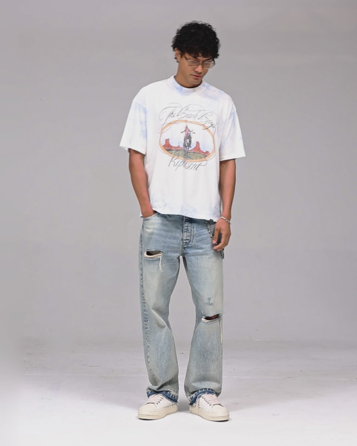 Represent x Beach Boys Script T-Shirt - "Blue Tie Dye"