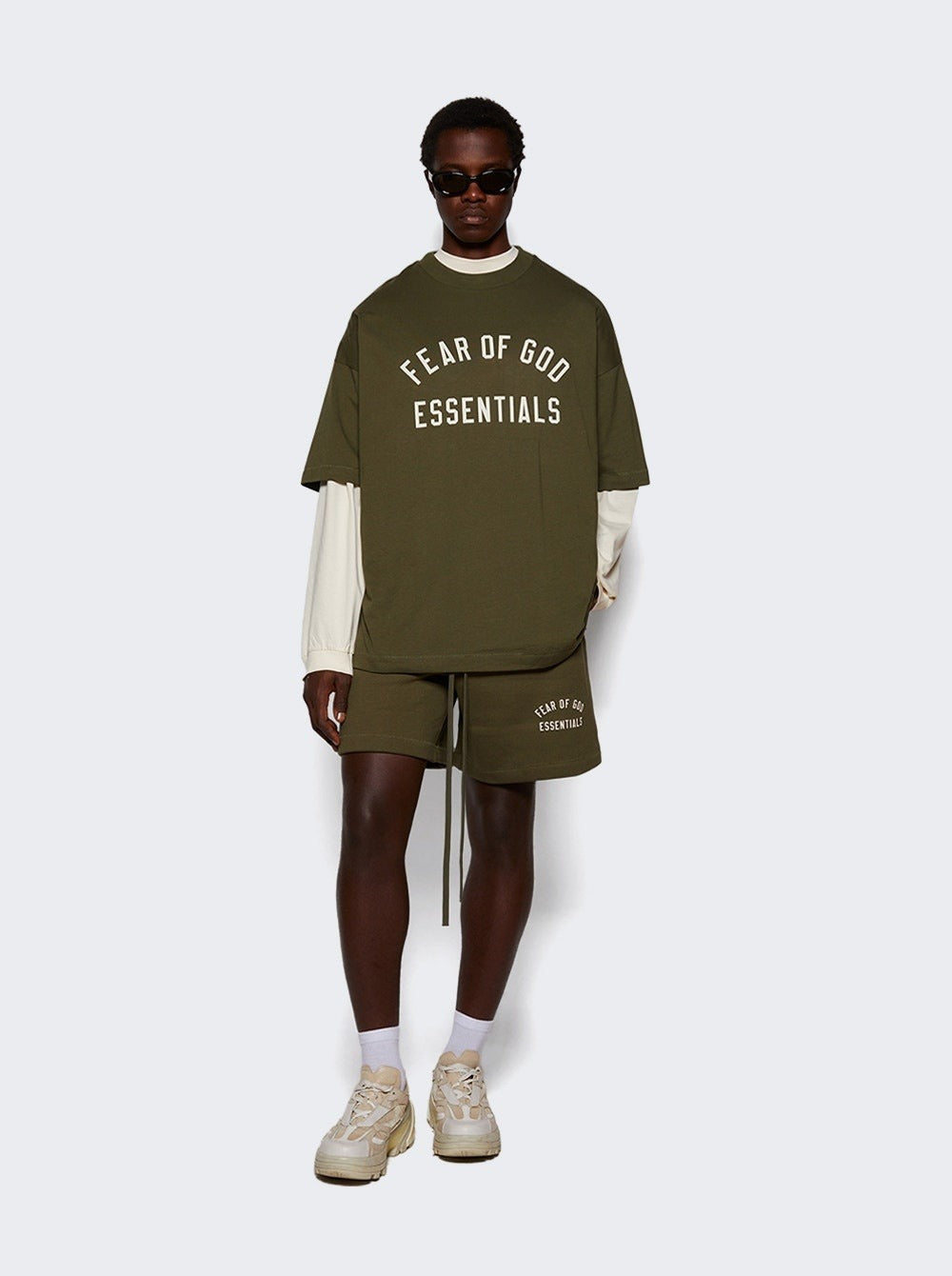 Fear of God Essentials Fleece Soccer Short - "Military"