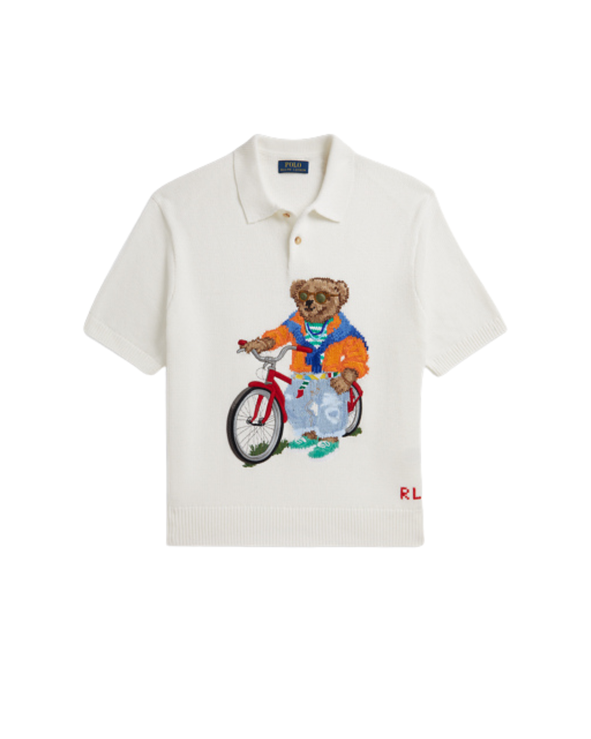 Polo Bear Cotton Polo Collar Jumper - "Deckwash White"